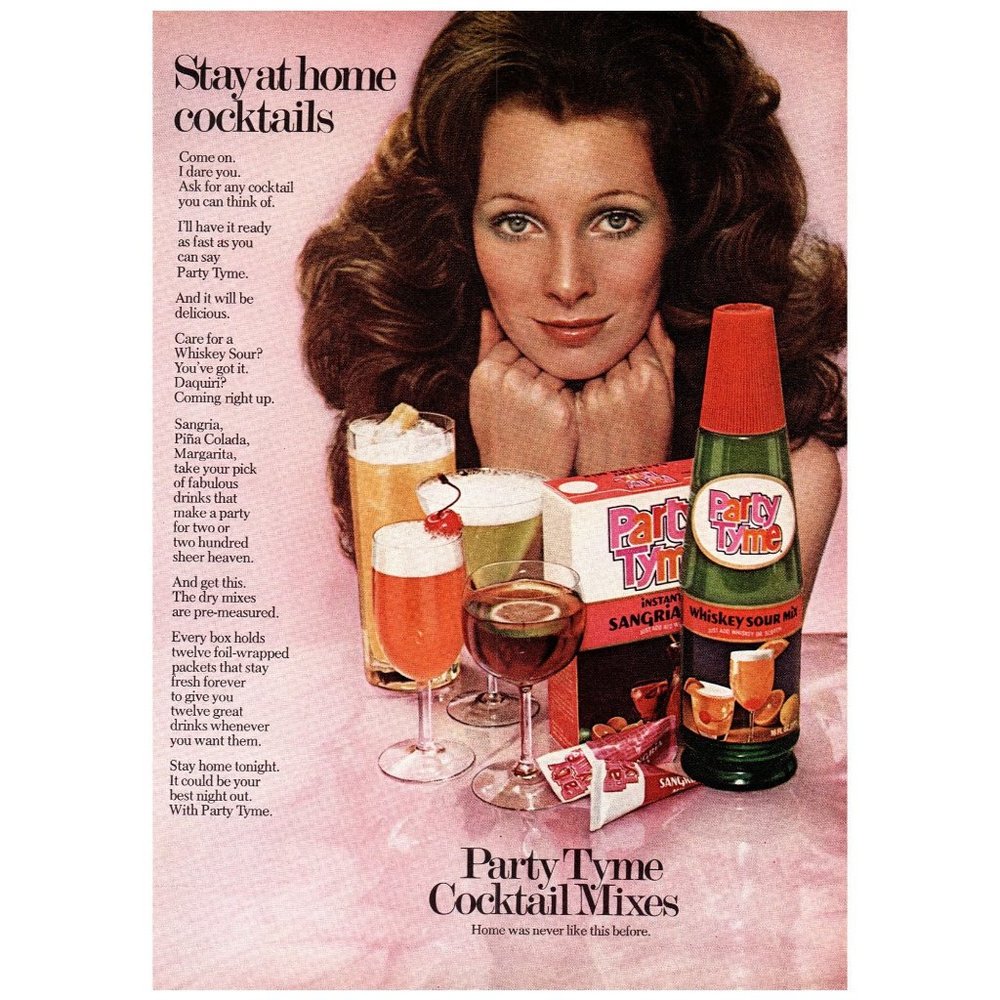 1972 Party Tyme Stay At Home Cocktails Vintage Print Ad Wavy Hair Girl Wall Art